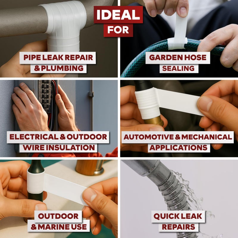 XFasten Self Fusing Silicone Tape Waterproof Whiteâ€“ 1" x 36 Feet, Self Amalgamating Tape, Silicone Rubber for Plumbing, Sealing Pipes, Hose Repair, Outdoor Coax and Electrical Cables â€“ Weatherproof - Image 4